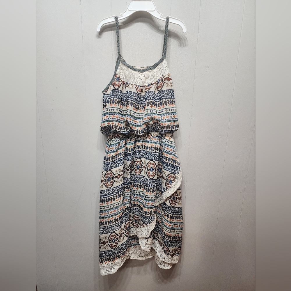 Double Zero Dress Girl's Small Sleeveless Beige Multicolor‎ Summer B488